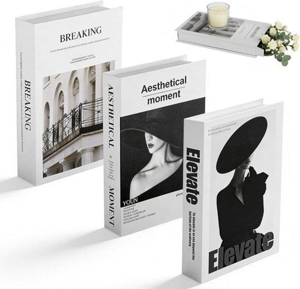 Set aus 3 dekorativen Büchern mit Aufbewahrungsraum – Stapelbare Nesting-Design – Moderne Display-Bücher für Wohnzimmertisch, Schrank & Büro