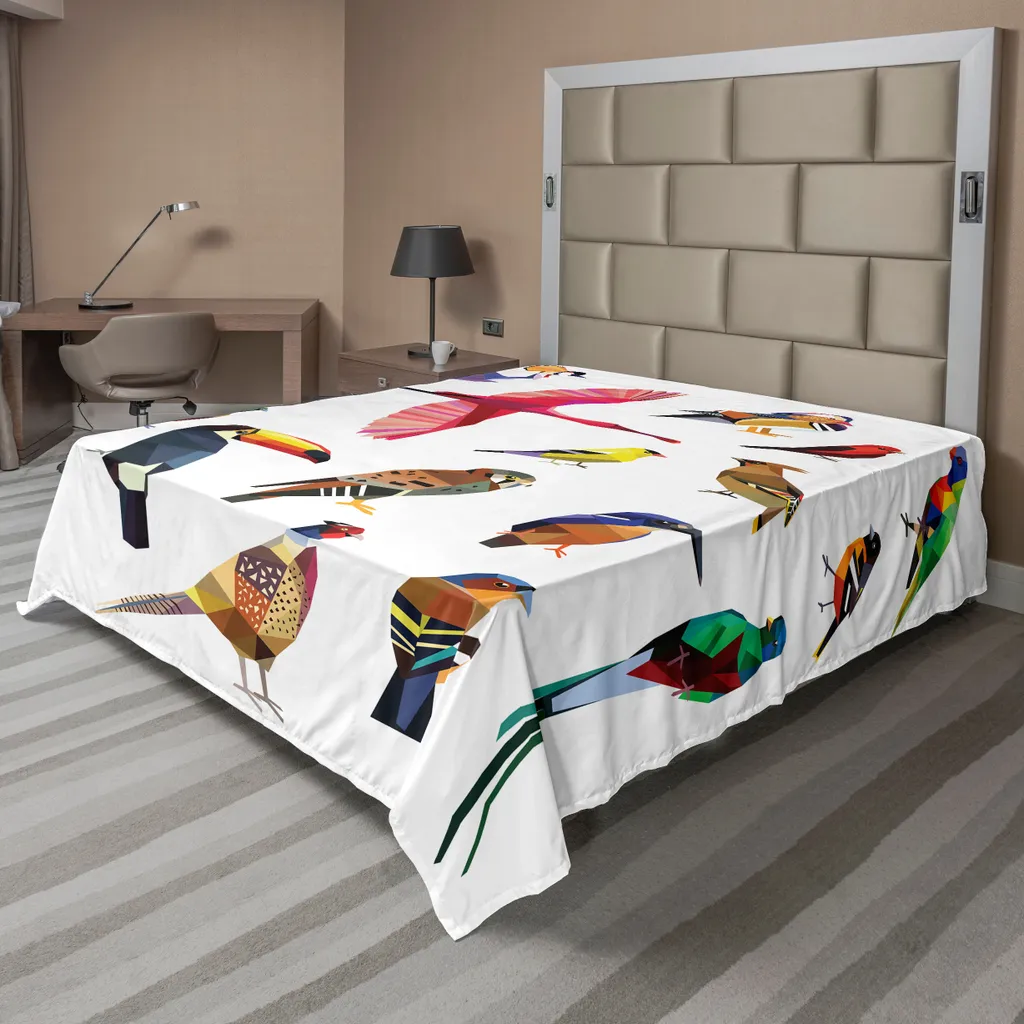 ABAKUHAUS Drap Plat Oiseaux Motifs Triangulaires Multicolore 244x205cm