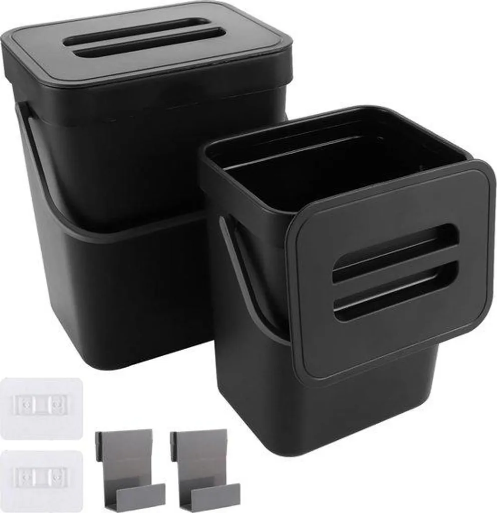 Set de 2 petites poubelles à pédale noires pour cuisine et salle de bain