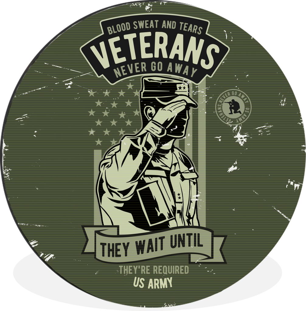 MuchoWow Aluminium Wandkreis Vintage - Armee - Fahne Ø 30 cm Wanddeko Modern Wohnzimmer - Wand Bild - Wohnzimmer - Runde Bilder - Alubilder - Ku...