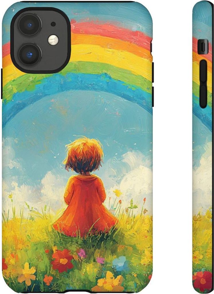 Kind betrachtet einen Regenbogen – Handyhülle Kompatibel mit iPhone 11