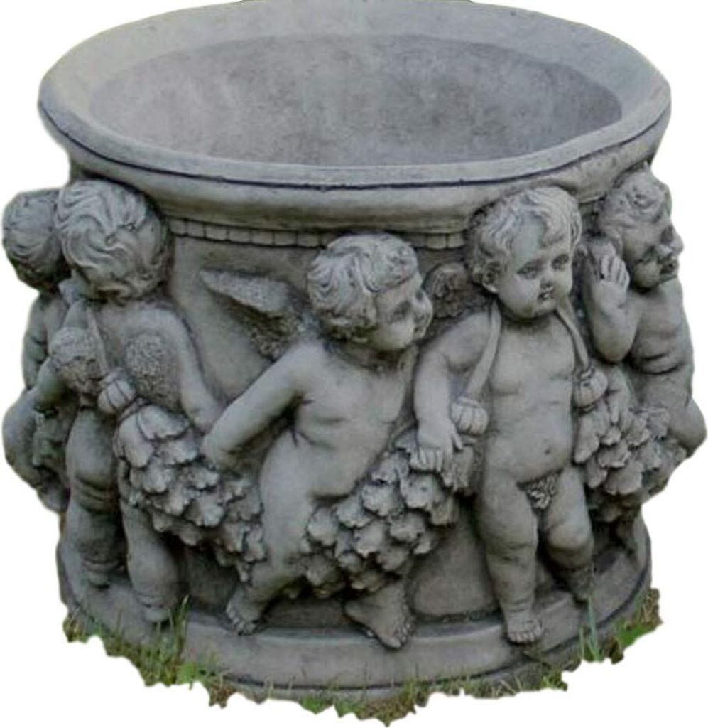 Steinfiguren Horn Engelsschale, Blumenschale Blumentopf aus Steinguss, Frostfest Witterungsbeständig und Neu, 32cm Höhe, 40cm Tiefe, 40cm Breite,...