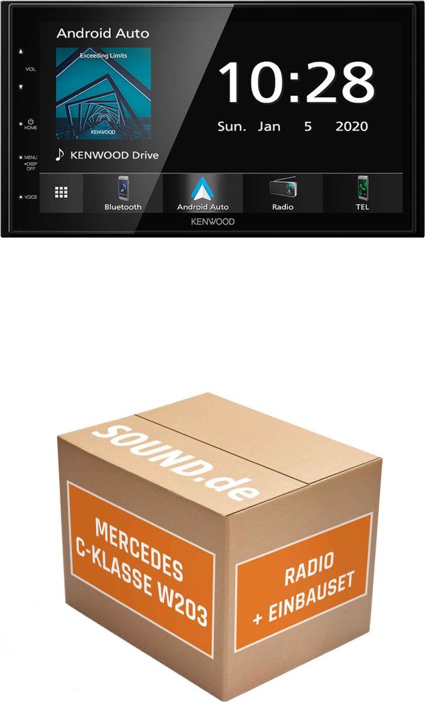 Autoradio Einbaupaket Kenwood DMX5020BTS passend für Mercedes C-Klasse W203 + Lenkradfernbedienung | Apple CarPlay Android Auto