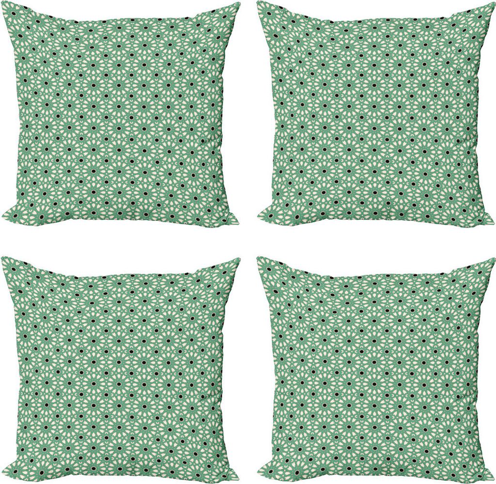 ABAKUHAUS marokkanisch Kissenbezug Set (4 Stück), North Stars, Moderner Doppelseitiger Digitaldruck, 50 cm x 50 cm, Sea Green Creme-Schwarz
