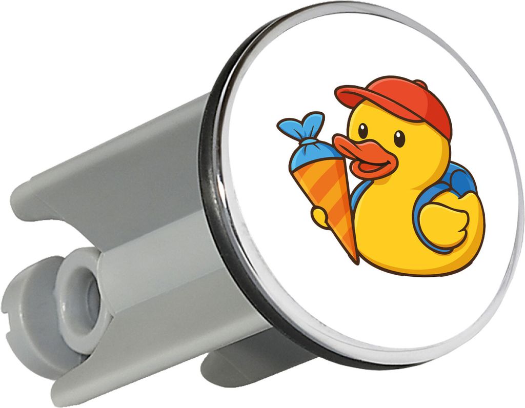 Huuraa Waschbeckenstöpsel Quietscheente Einschulung Gummiente Schulanfang 4cm höhenverstellbar Abflussstopfen Geschenkidee