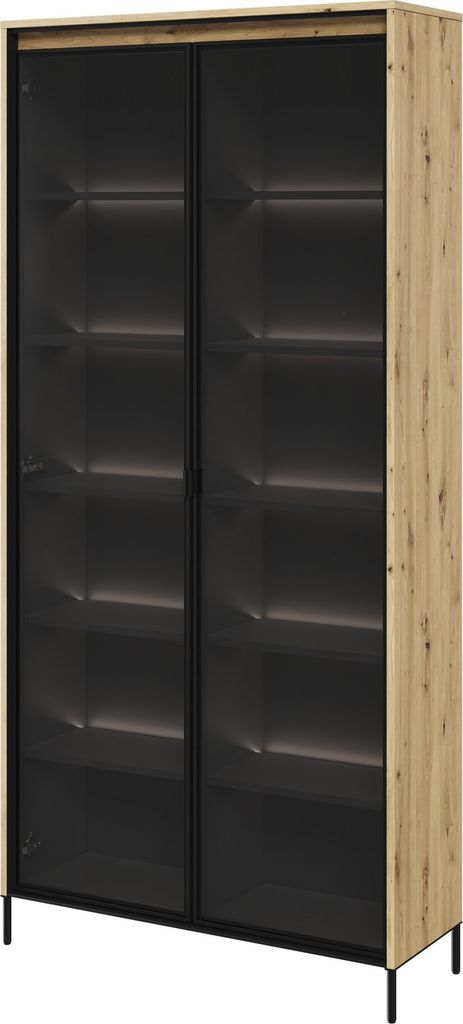 Vitrine Trend TR-07 Wohnzimmerchrank 92x196x40 cm 2 Türen 10 Einlegeboden Schrank Artisan Eiche (ohne innere Beleuchtung)