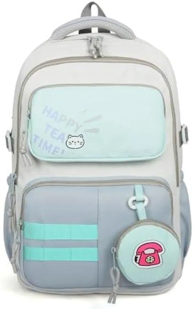 Sac d'école fille vert 25 litres pour primaire et collège + pochette