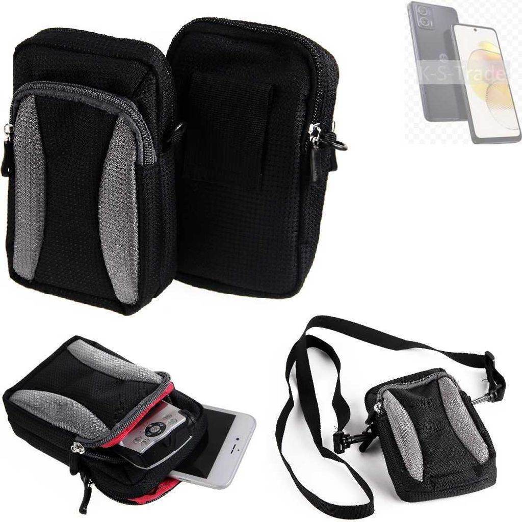 K-S-Trade Holster Schutz Hülle kompatibel mit Motorola Moto G73 5G Handy Hülle Gürteltasche Umhängetasche mit Zusatzfach schwarz