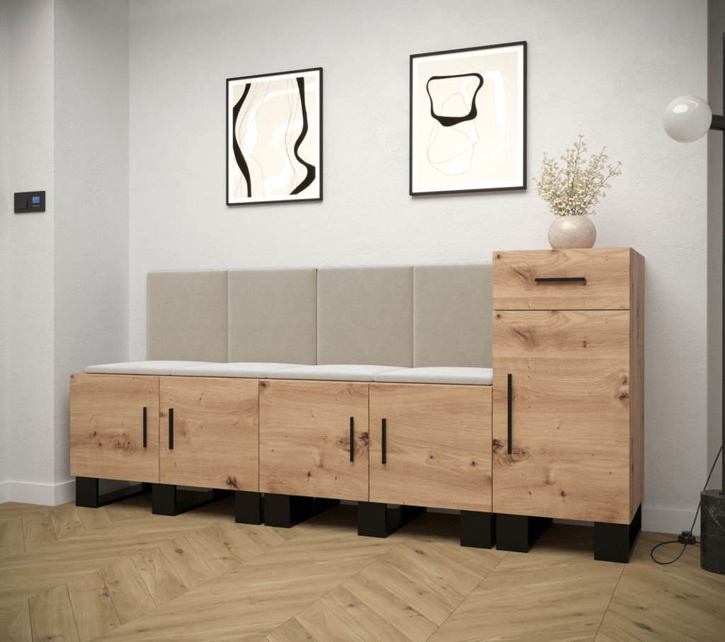 Předsíňová sestava RUMIE 17 - dub artisan, béžové panely Obrázek produktu 
