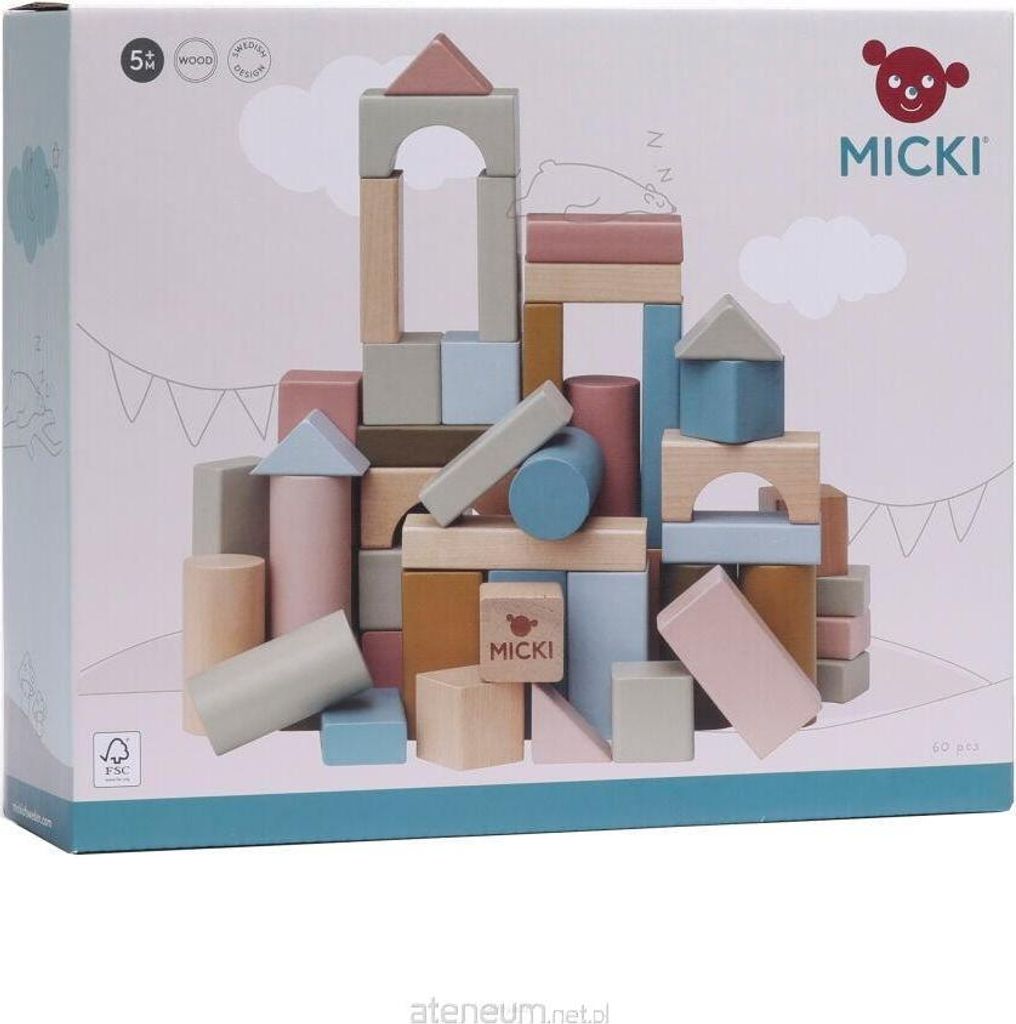 Micki houten bouwstenen - 60 stuks - educatief speelgoed Productafbeelding 