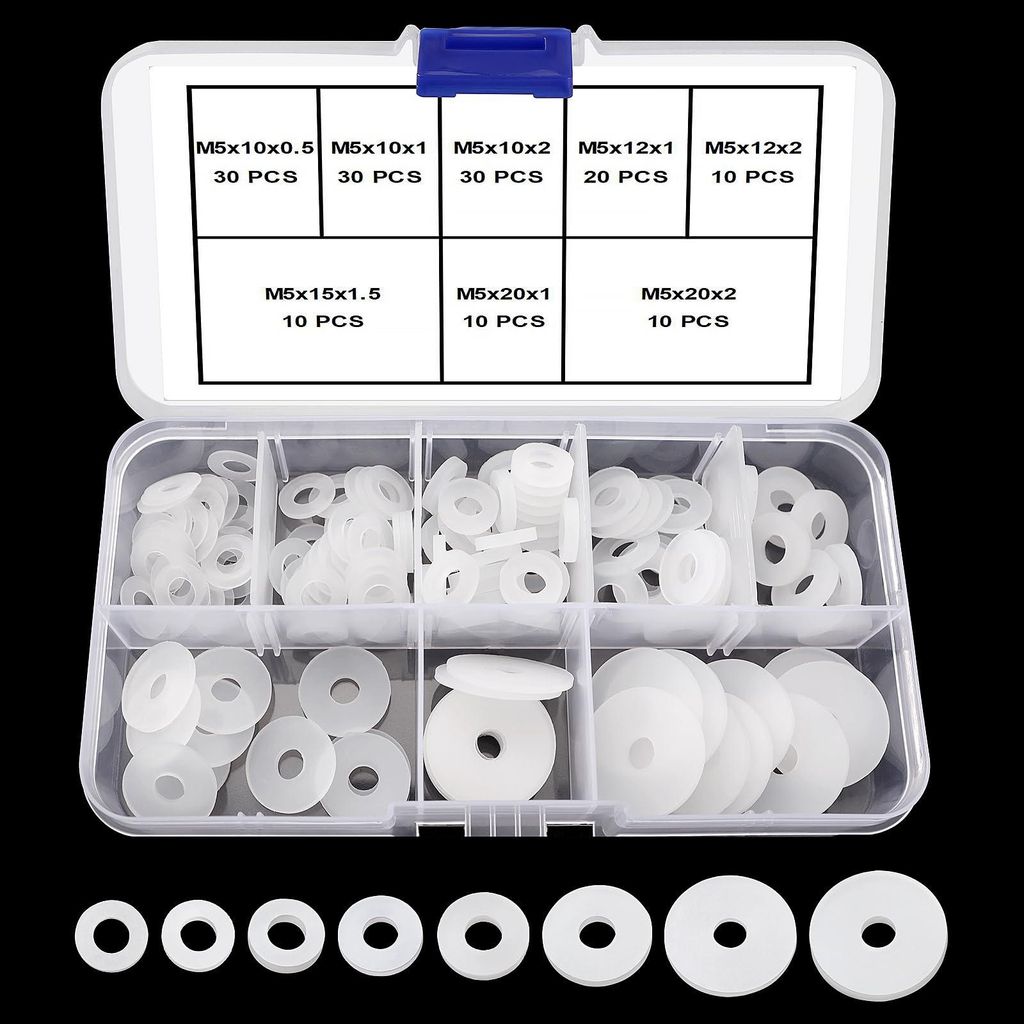Set mit 150 flachen M5-Silikondichtungsringen, weiß