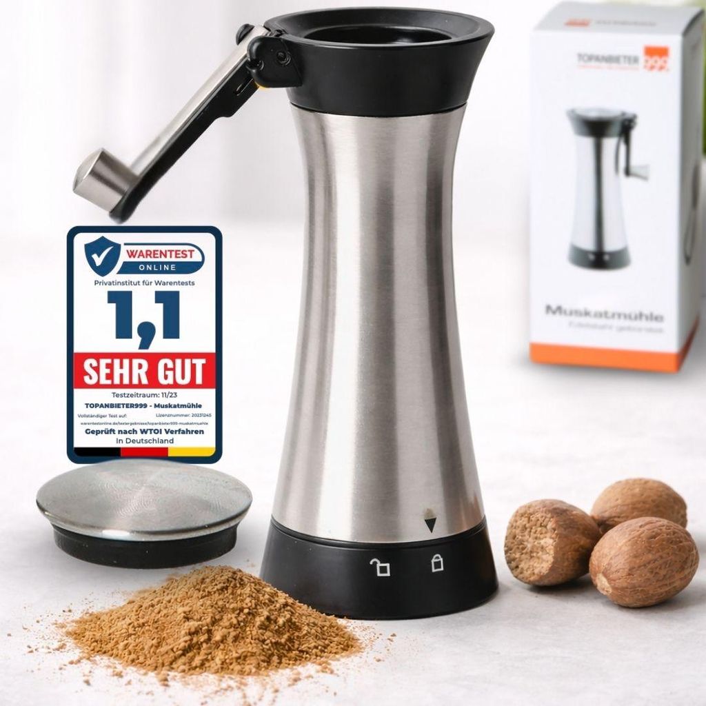 Muskatmühle Edelstahl mit Behälter & Kurbel klappbar Produktbild 