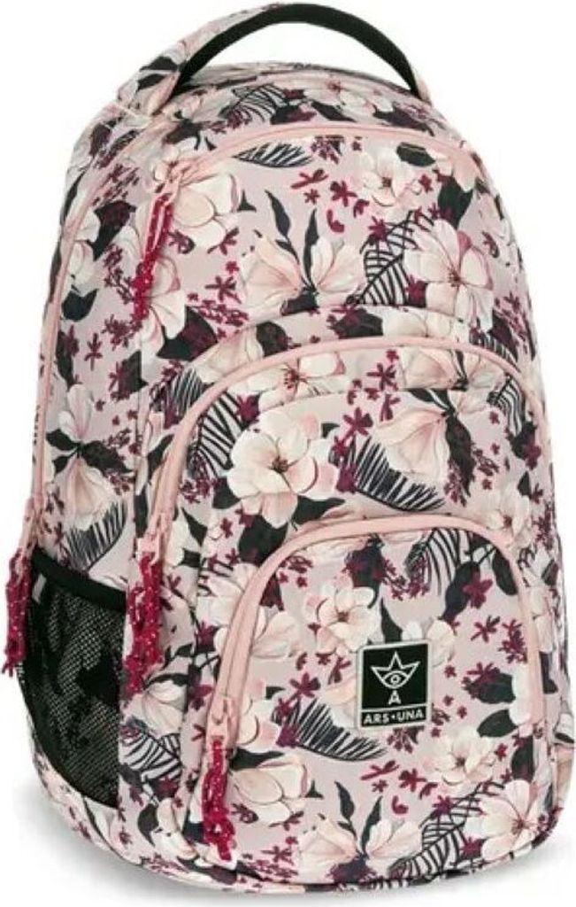 Ars Una Studentenrucksack Flowery Pink AU2, rosa-schwarz, für Mädchen