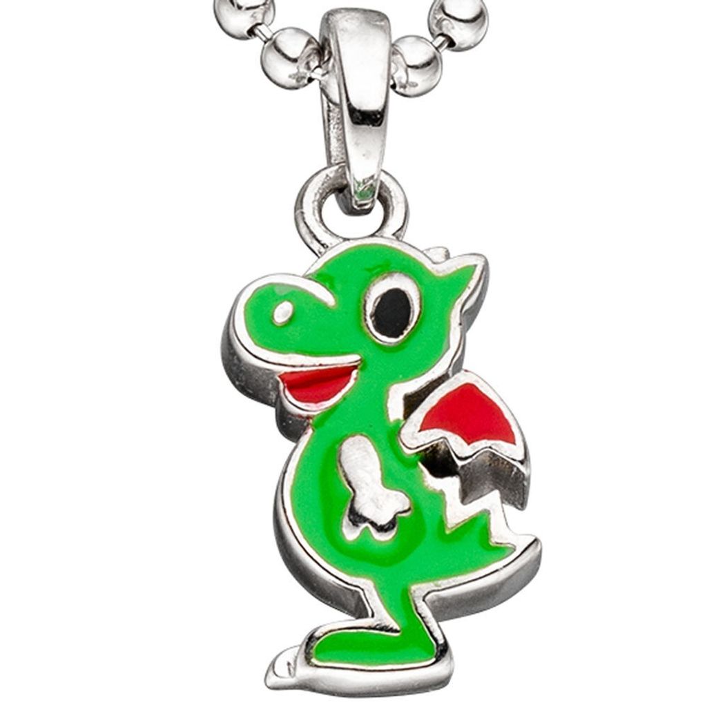 Anhänger Baby Drachen aus 925 Silber grün-rot Silberanhänger für Kinder