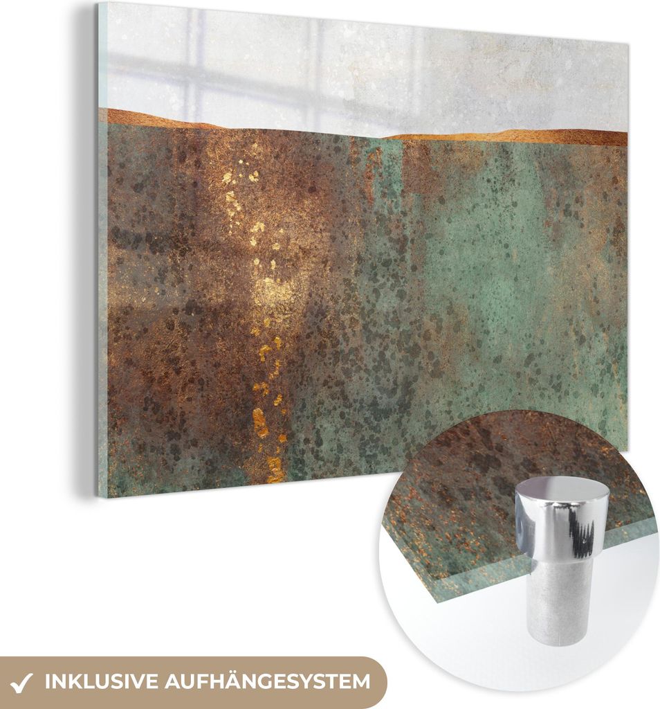 MuchoWow Glasbilder - Bilder auf Wandbild - Foto auf Glas Abstrakt - Luxus - Gold 120x80 cm Wanddekoration aus Glas - Acrylglasbild - Acrylbilder -...