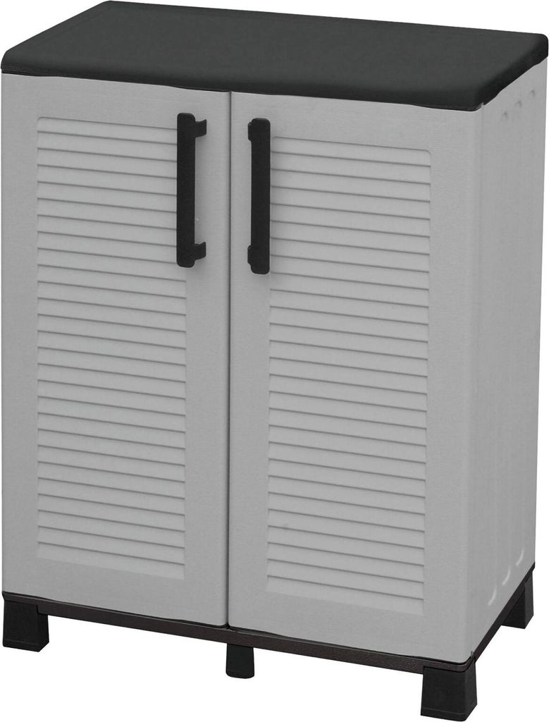 Mehrzweck Außen oder Innenschrank, niedriger Kleiderschrank mit 2 Türen und 1 Polypropylen Regal, 100% Italy, 68x37h90 cm, graue Farbe