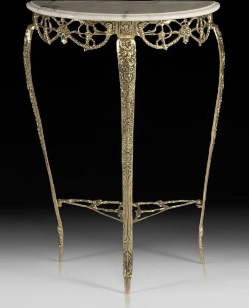 Casa Padrino Luxus Barock Konsole mit Marmorplatte Gold / Creme H. 80 cm - Barock Möbel