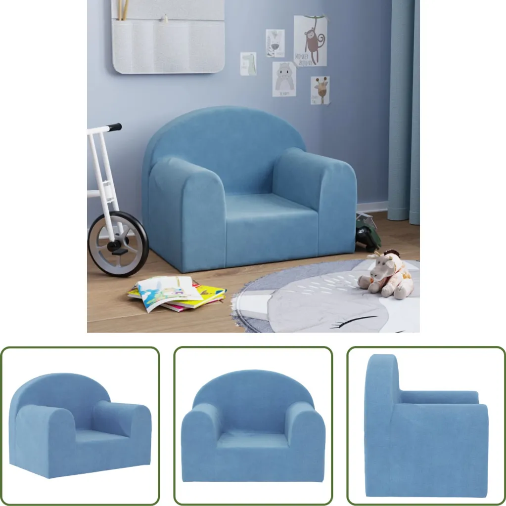 The Living Store Divano per bambini in morbido peluche blu