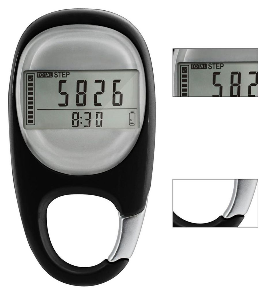 3D Pedometer Schrittzähler mit Karabiner, ohne App, misst Schritte, Distanz & Kalorien, tragbar für Gehen, Fitness & tägliche Aktivität