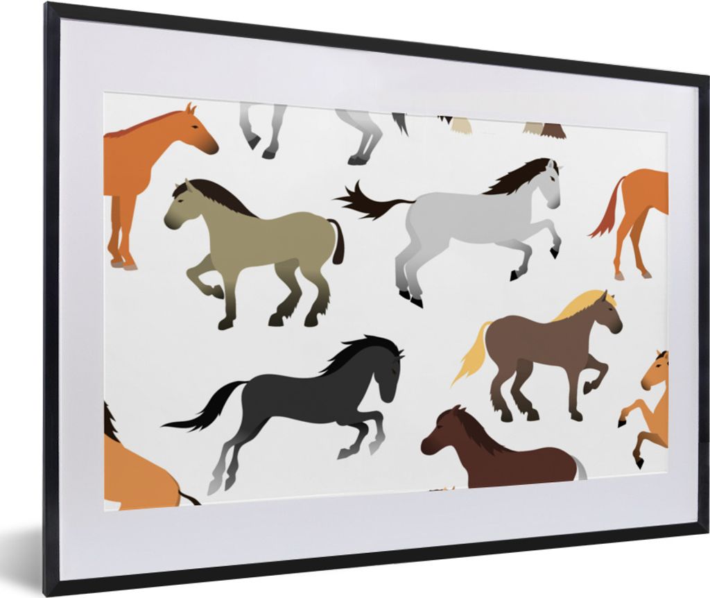 MuchoWow MuchoWow Gerahmtes Poster Pferde - Farben - Muster - Mädchen - Kinder - Mädchen 60x40 cm - Poster mit zchwarzem Bilderrahmen - Schla...