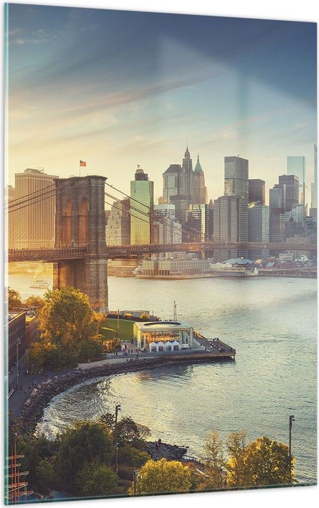 Bilder auf glas - Einteilig - New York Brücke - 50x70cm - Glasbilder - Wandbilder - Bilder - zum Aufhängen bereit - Wanddekoration aus Glas - Gla...