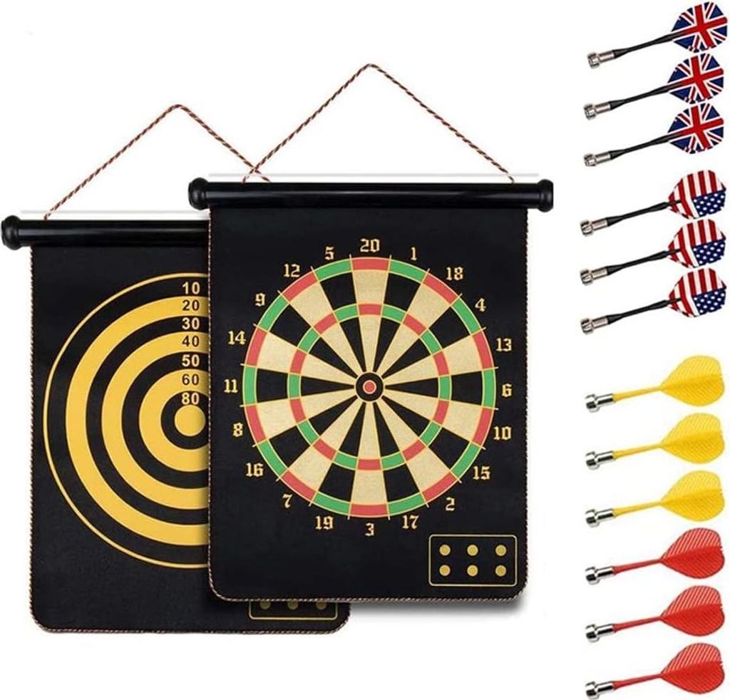 Doppelseitiges Magnetisches Dartboard 38 cm Durchmesser - Sicher für Kinder & Erwachsene - Faltbar mit 12 Sicherheitsdarts - Ideal für Zuhause, B...