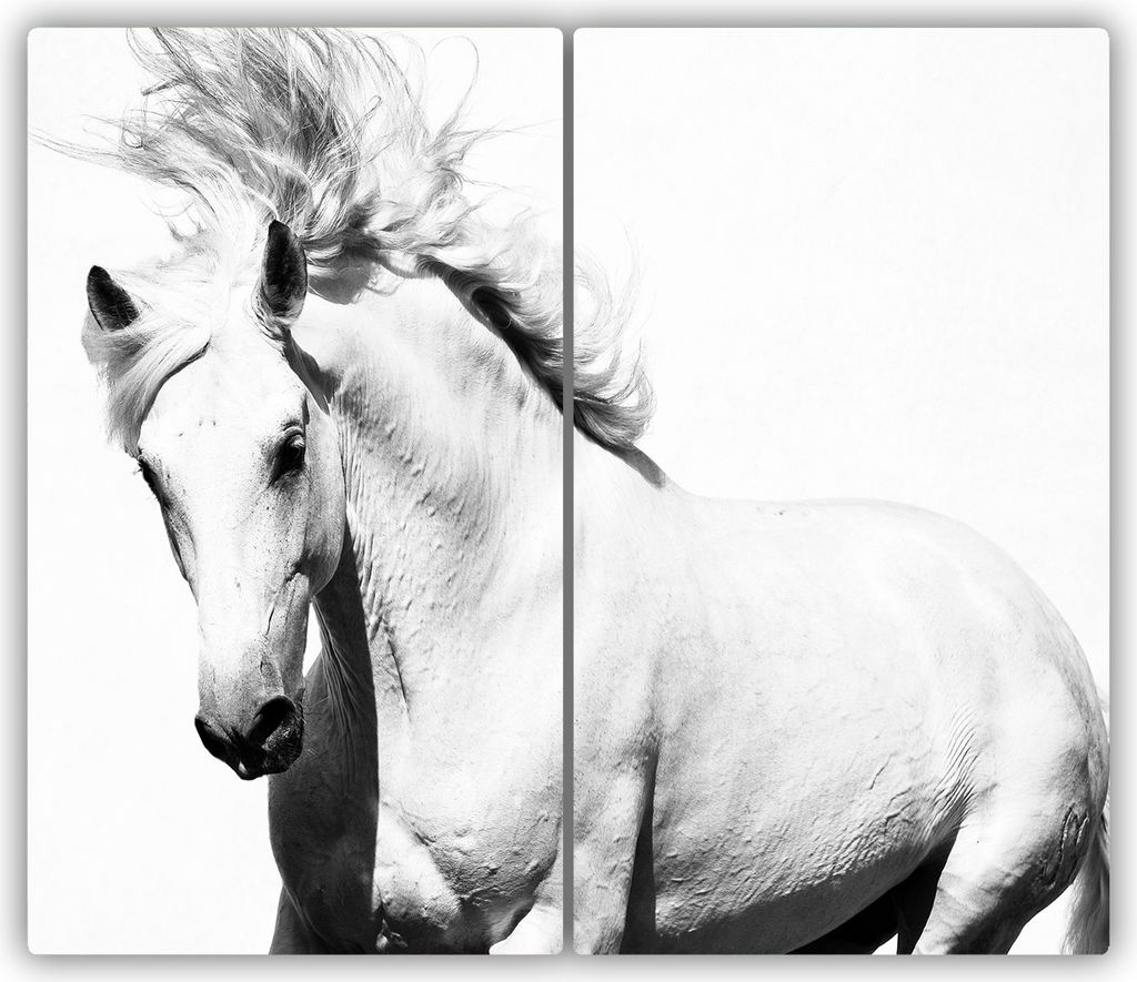 Tulup Glas-Herdabdeckplatte - 2x30x52cm - Glaskeramikkochfeld-Abdeckung Spritzschutz Zweiteilig Weißes Pferd