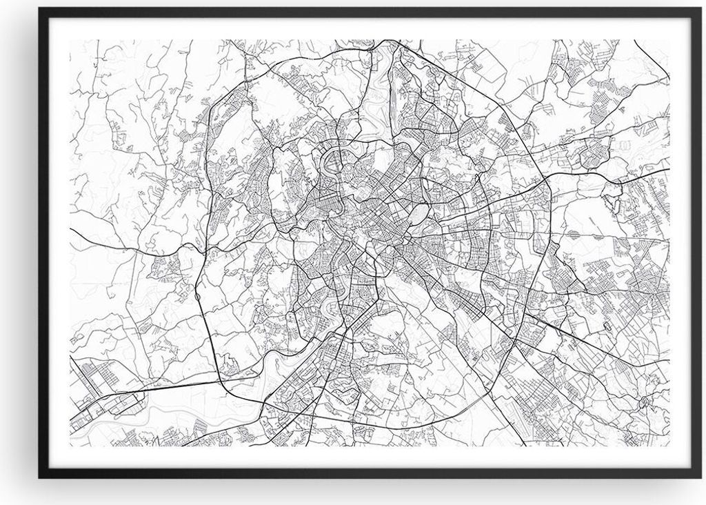 Gerahmtes Poster - Schwarzer Rahmen - Stadt Karte Rom - 100x70 cm - Wand Bild - Wanddeko - Wandbilder - Kunstposter - Wandposter - Bilderrahmen - B...