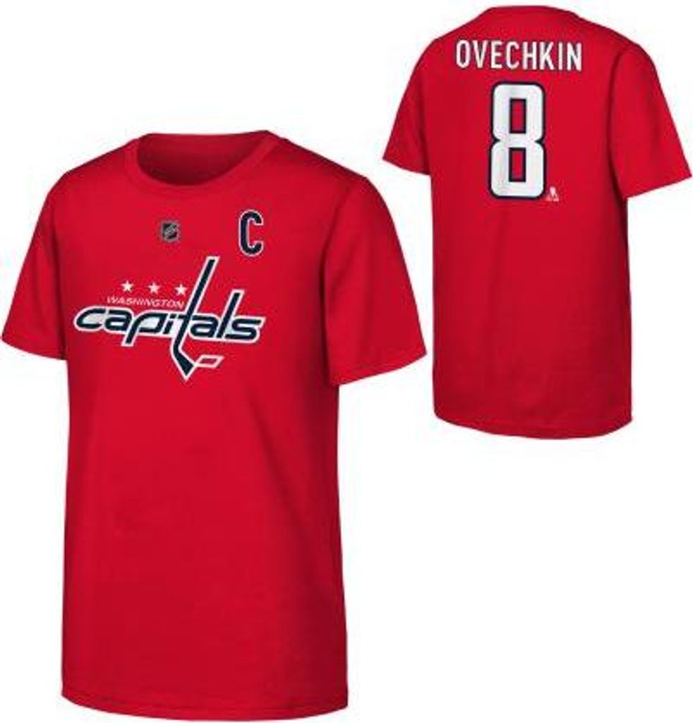 OUTERSTUFF Flat N&N NHL Junior T-Shirt, Rot, Washington Capitals, Größe: L, Alexander Ovechkin, 14-16 Jahre