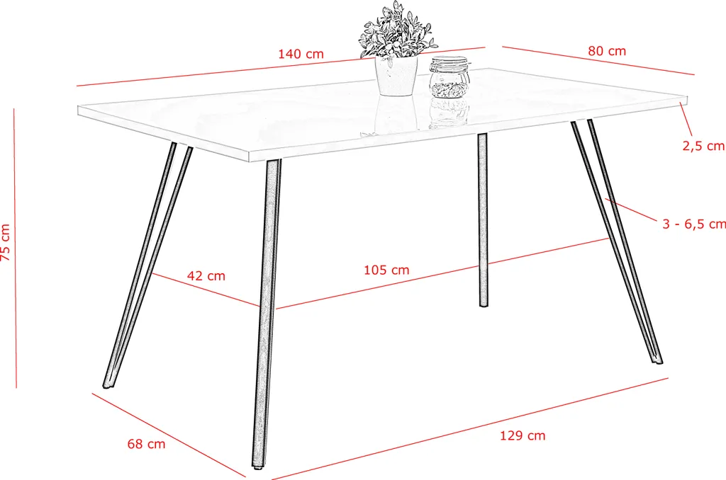 Table à manger blanche design Jennifer avec piétement en V métallique