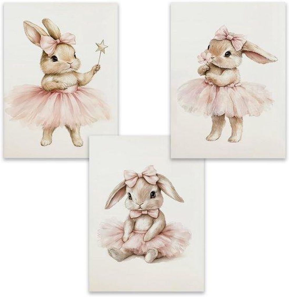 3-Tier Set Tierschutzposters Hase für Mädchen Schlafzimmer und Babyzimmer (30x40cm)