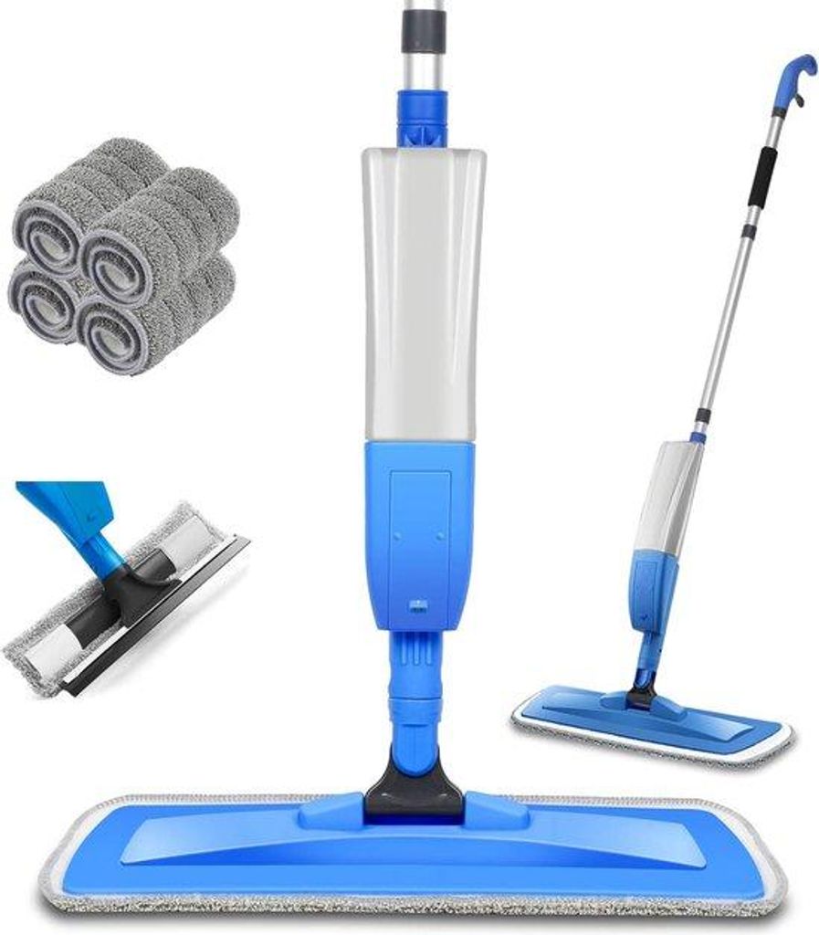Blaue Bodenwischer mit Sprühfunktion und 4 Pads