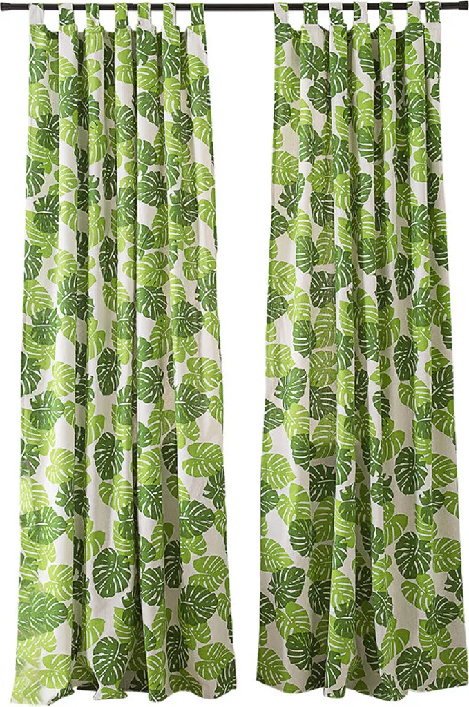 Rideaux occultants motif Green Leaf 132x213cm - Lot de 2 panneaux déco