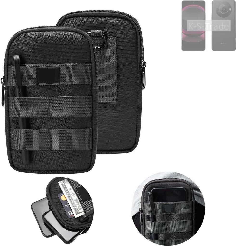 K-S-Trade Holster Gürtel Tasche kompatibel mit Sharp Aquos R8 Pro Handy Tasche Schutz Hülle dunkel-grau viele Fächer, 1x