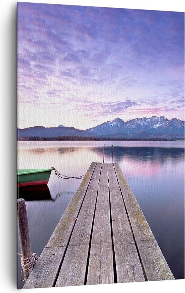 Bild auf Leinwand - Leinwandbild - Einteilig - See Berge Wasser - 80x120cm - Wand Bild - Wanddeko - Wandbilder - Leinwanddruck - Wanddekoration - L...