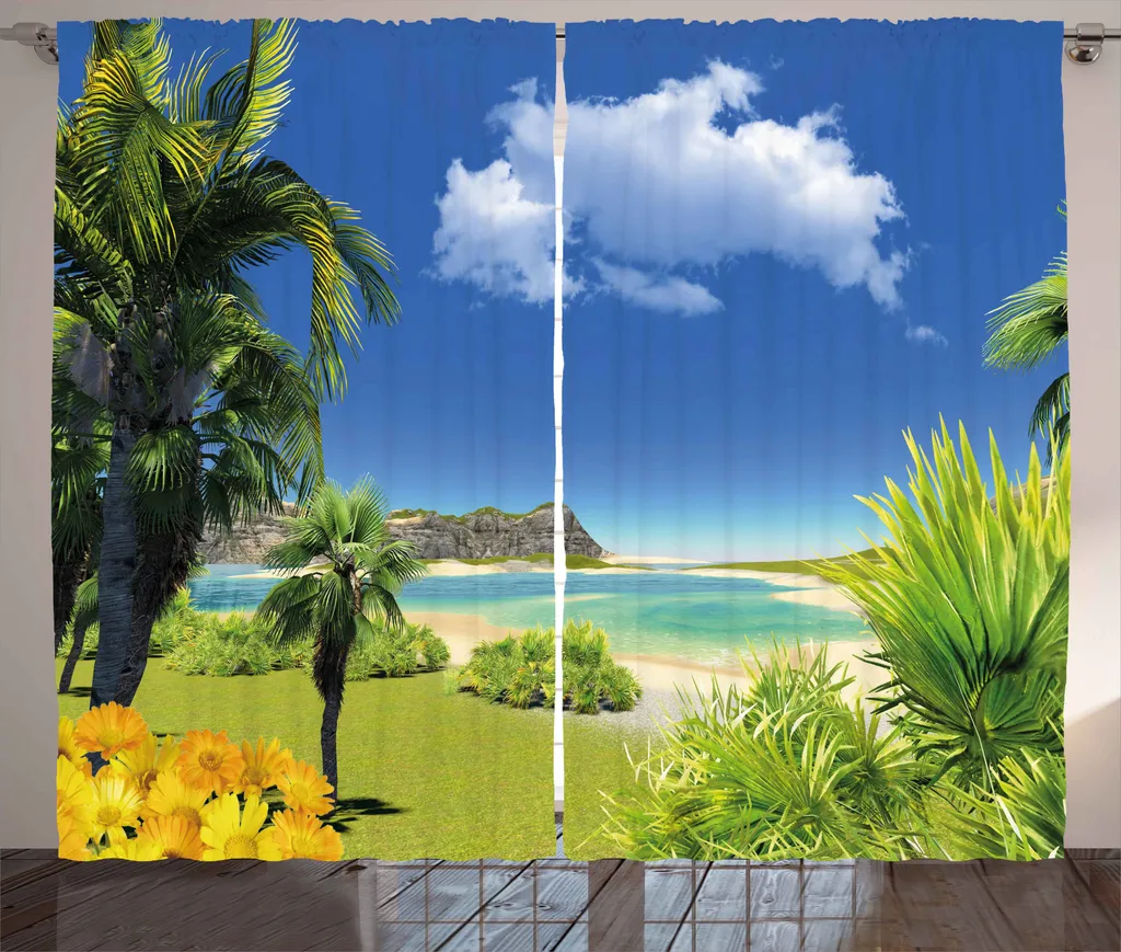 Rideau Grande Largeur avec Crochets Motif Paysage Tropical 280x225