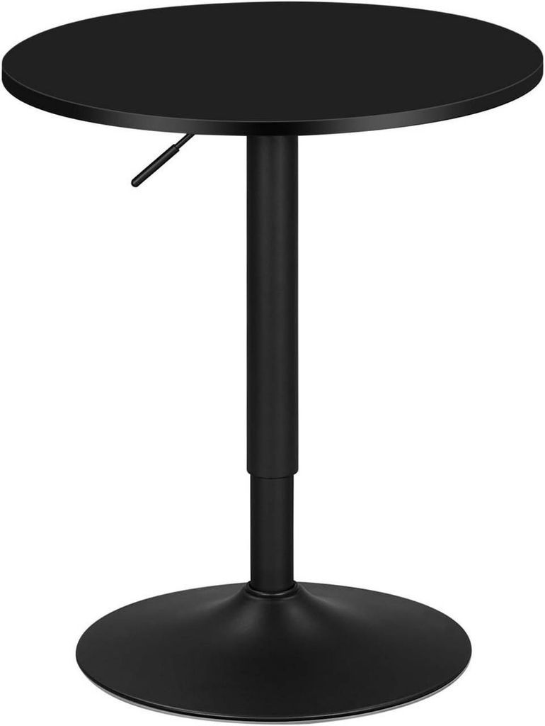 A black adjustable height bar table on a white background.