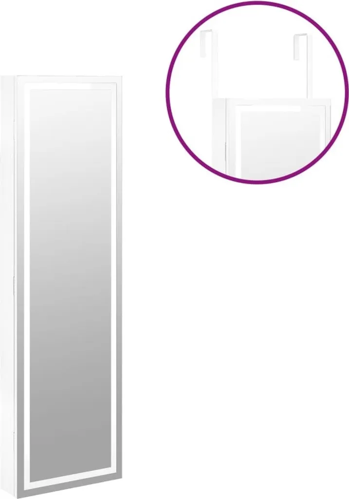 Rangement bijoux mural avec miroir LED blanc pour chambre et dressing - 10