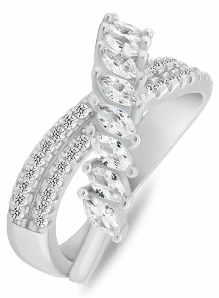 Bague argentée scintillante femme avec zircons RI131W - Taille 50 mm