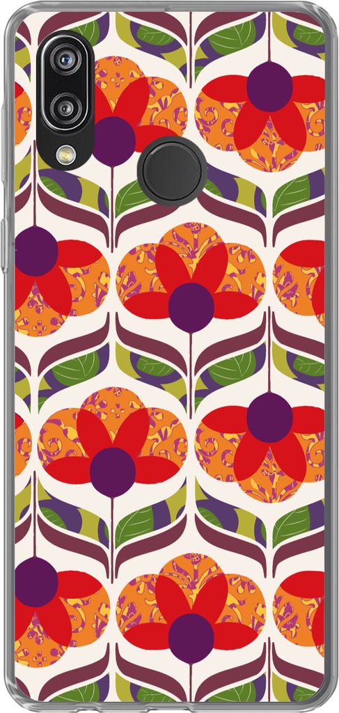 MuchoWow Handyhülle Schutzhülle Hülle für Telefoonhoesje Huawei P20 Lite (2020) Retro - Flower Power - Vintage - Farben Silikon Softcase Hand...