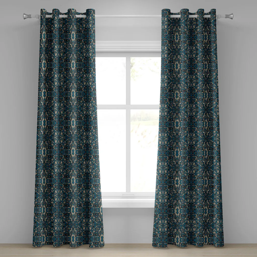 Rideaux de salon design zen pour ambiance orientale 280x245 cm bleus