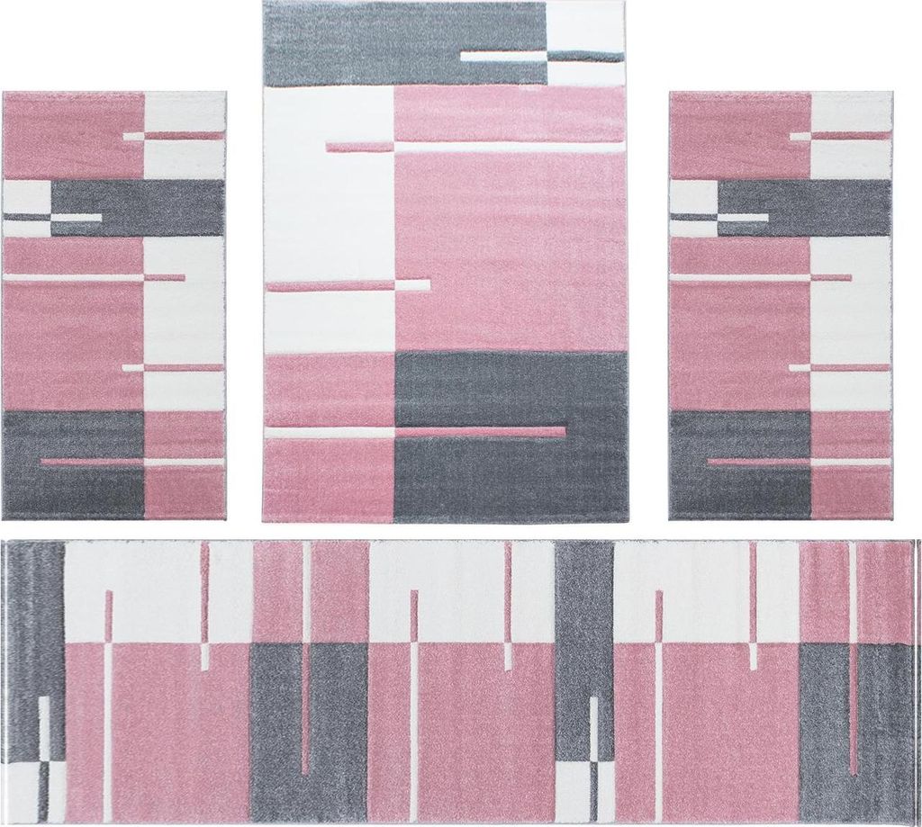 Villa Möbel Hawico Teppich-Set Pink - 4-teiliges Set für Ihr Zuhause, Grösse:1 x 160x230 cm + 2 x 80x150 cm + 1 x 80x300 cm