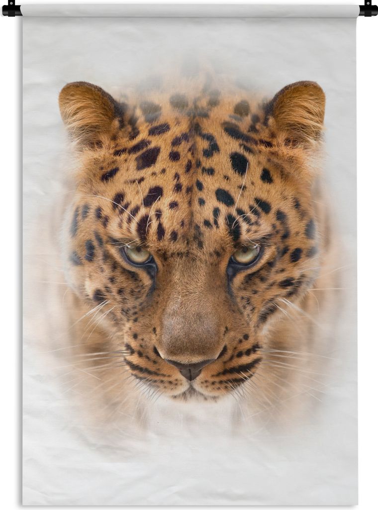 MuchoWow Wandteppich Wandbehang Leopard - Kopf - Weiß 60x90 cm Tapisserie Dekoration Wandtuch - Foto-Teppich - Abwaschbar