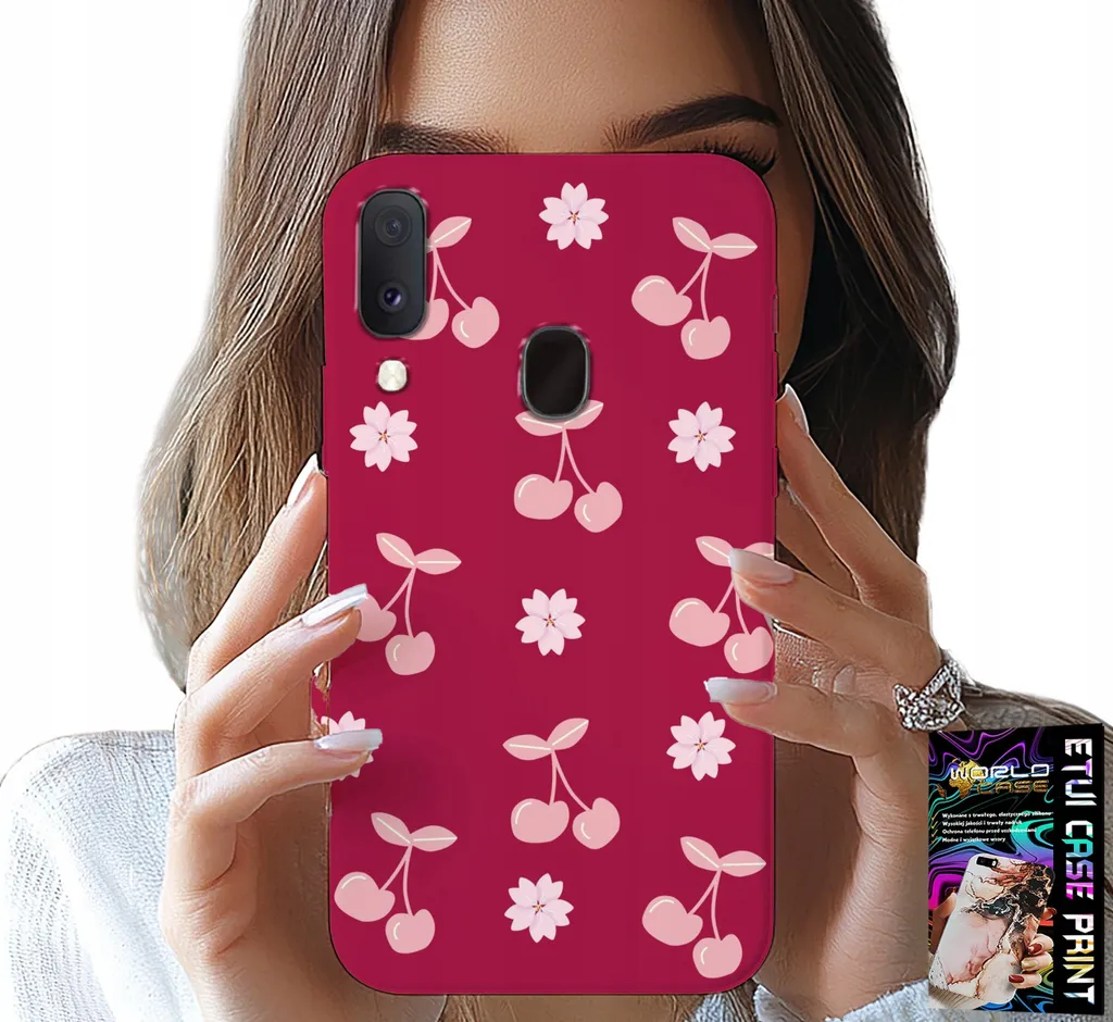 Custodia Artistica Samsung A20e Ciliegie Lamina Sfondo Bordeaux