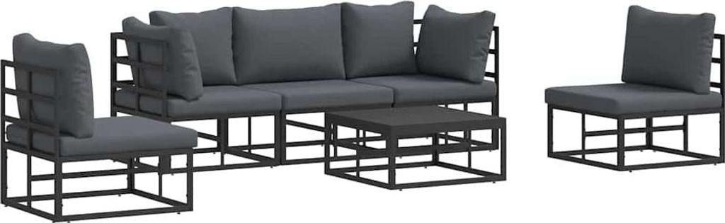 Gartensofa-set mit Kissen 6 pcs Schwarz Aluminium