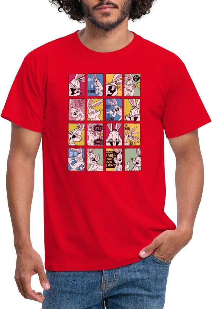 Spreadshirt Looney Tunes Bugs Bunny Kacheln Männer T-Shirt, 3XL, Rot