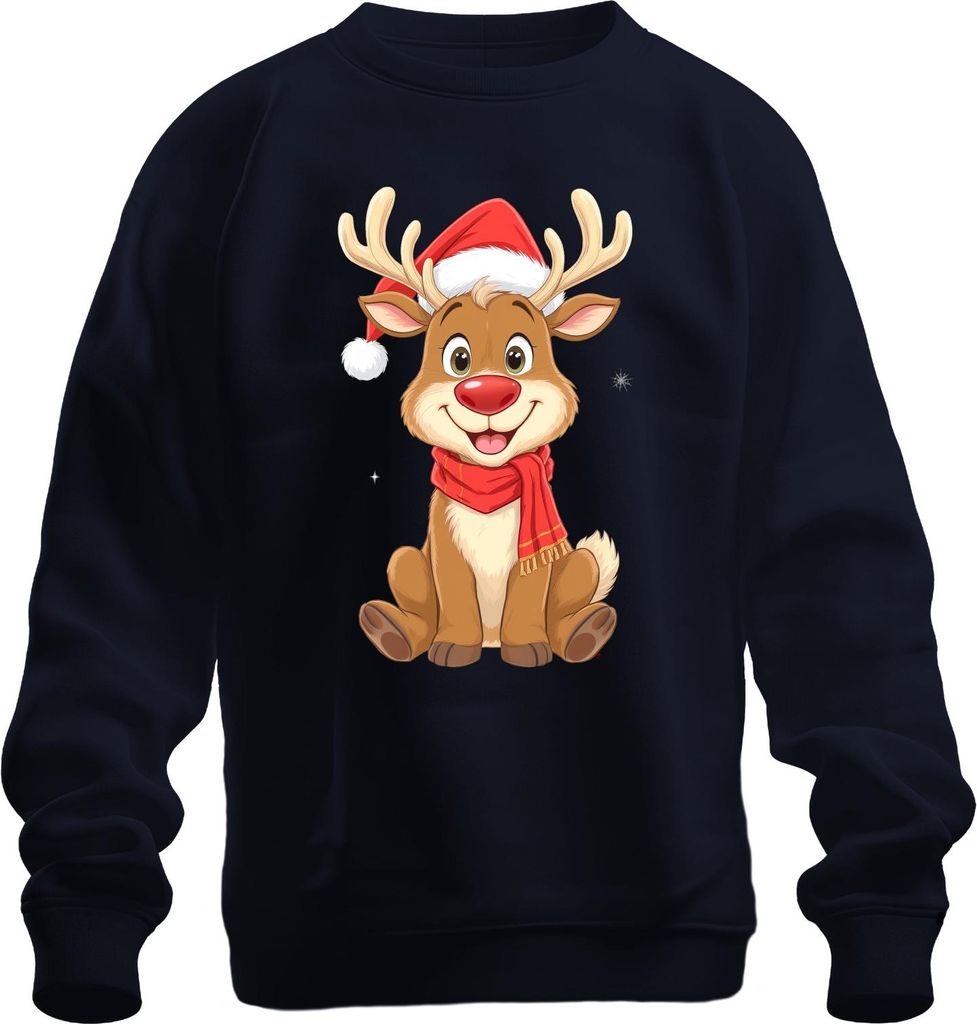 Weihnachtsrentier süß Kinder Cartoon Geschenk Winter Niedlich Uni Sweatshirt Pullover, Navy, XL