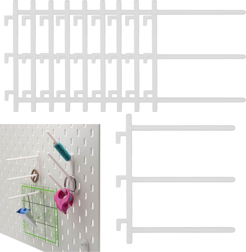 10x Halter für IKEA SKADIS Lochplatte Nähgarnhalter Lochwand Haken Halterung Gerade Weiß