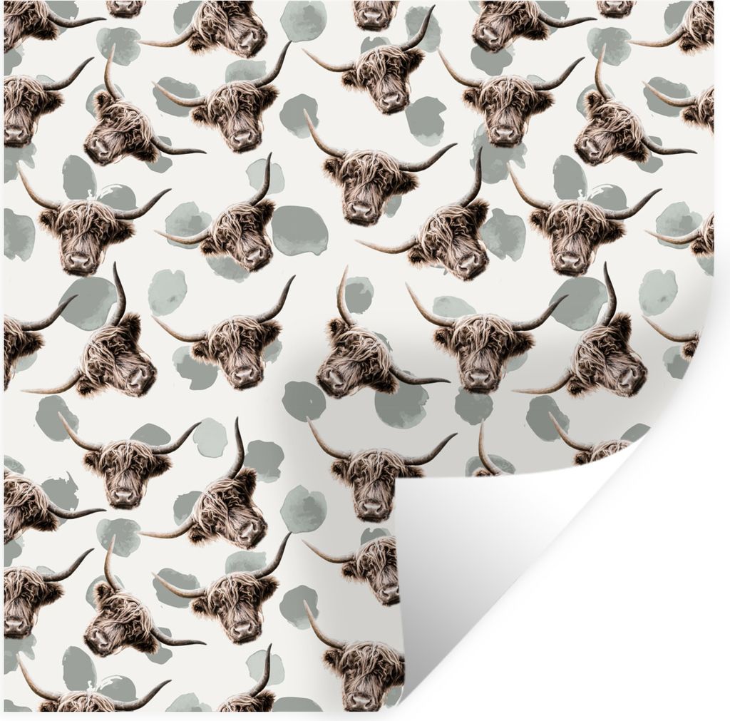 MuchoWow Wandtattoo Wandsticker Wandaufkleber Schottischer Highlander - Kuh - Muster 100x100 cm Selbstklebend und Repositionierbar - Wierderverwe...