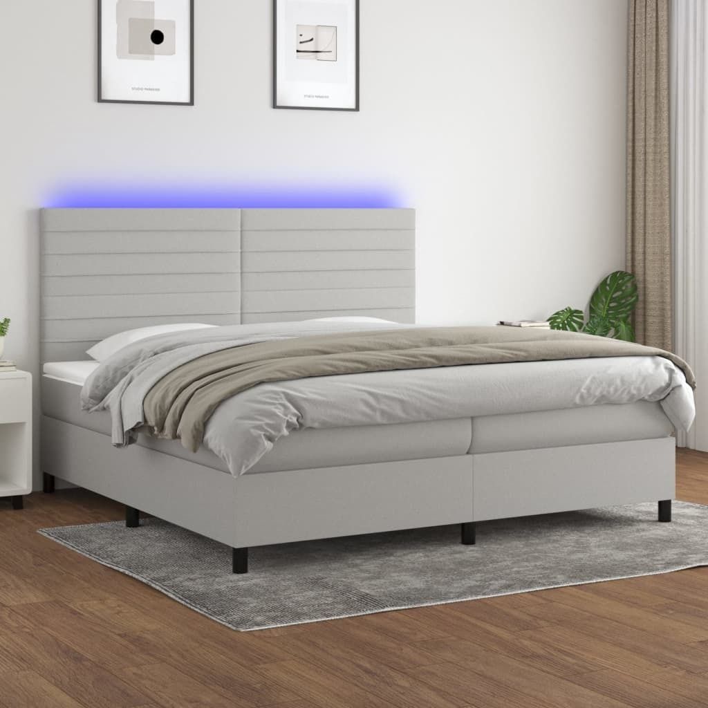 The Living Store Boxspringbett mit Matratze & LED Hellgrau 200x200 cm Stoff